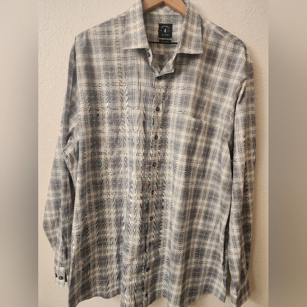 Johnnie-O Gray Striped Button-down Dress Shirt Mens sz XXL